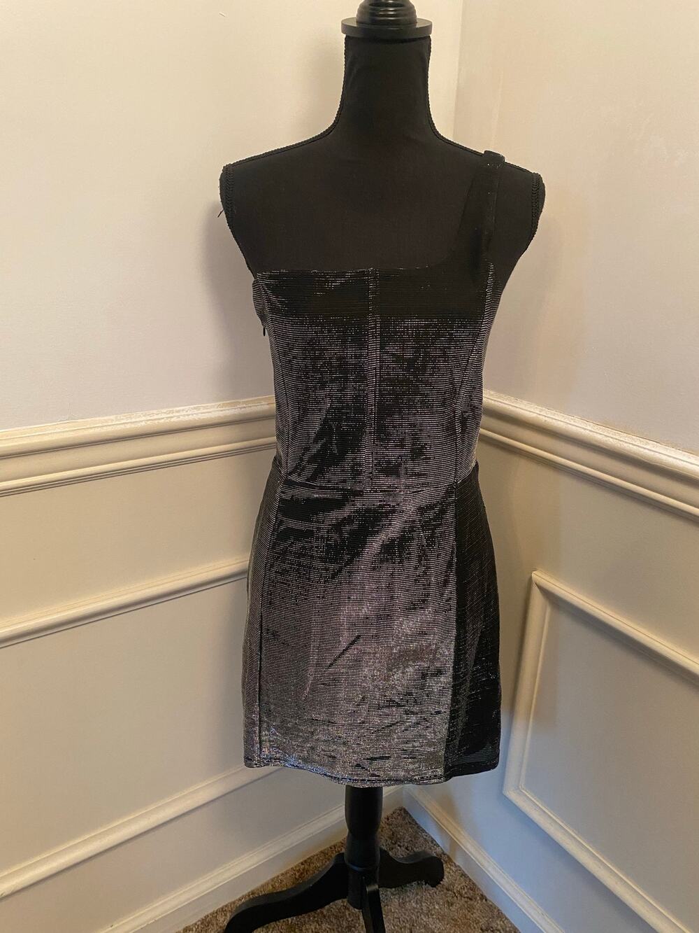 White Fox One Shoulder Guilty Pleasure Metallic Silver Mini Dress Bodycon Corset